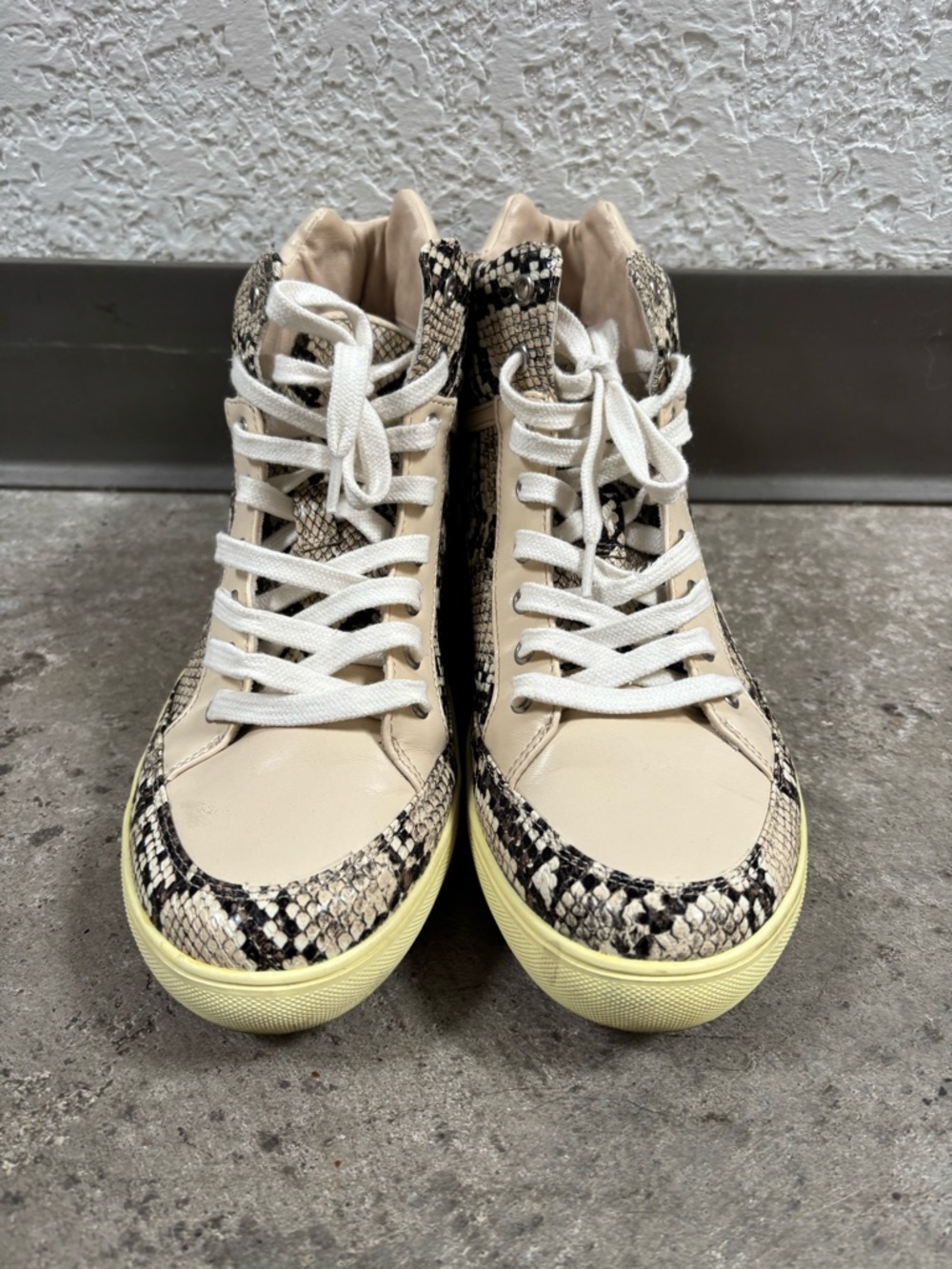 Coconuts by Matisse Cream & Snake-Print High-Top Sneakers with Yellow Sole